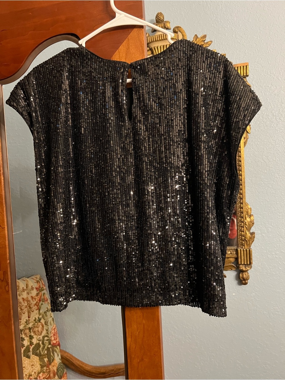 LOFT Black Sequin Twist-Hem Crop Top - Picture 6 of 9